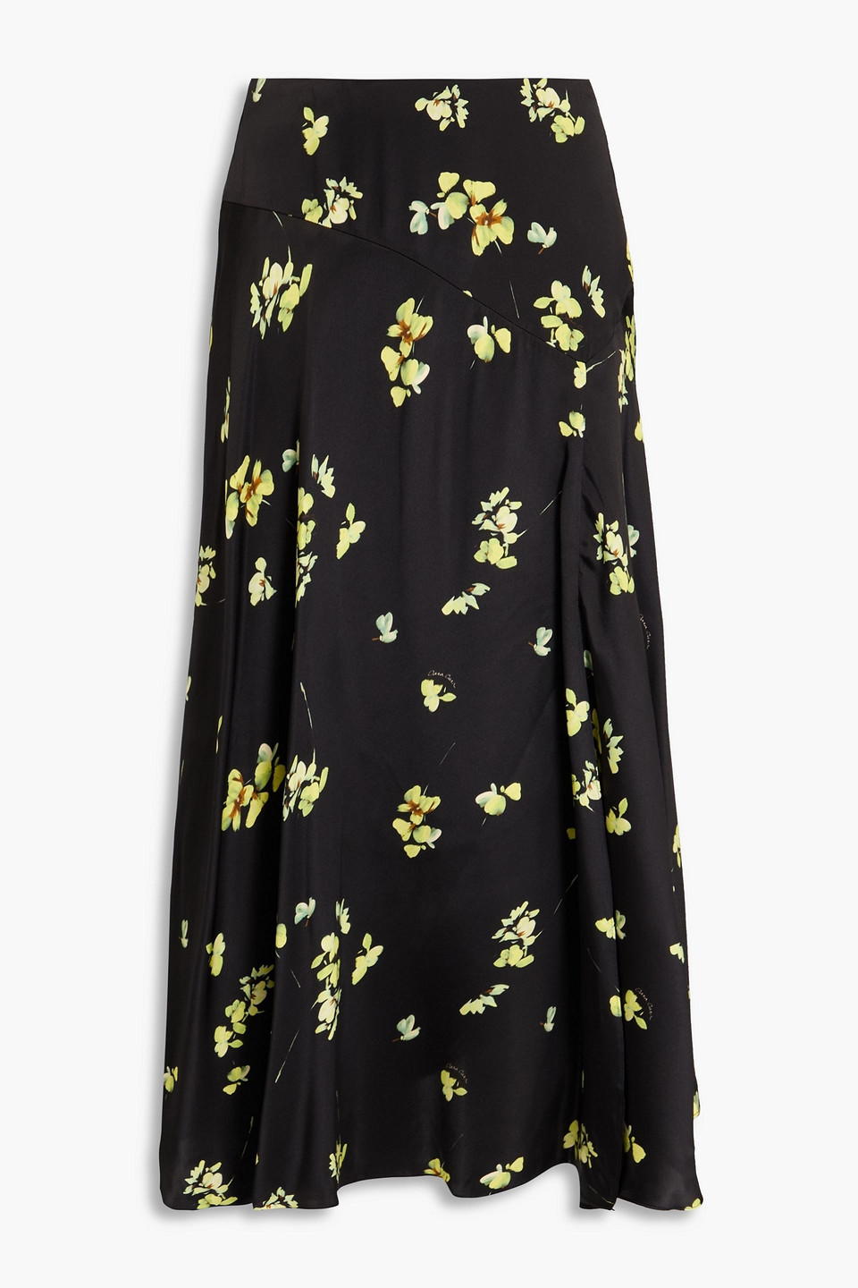 Cara Cara Callie Floral-print Silk-satin Midi Skirt In Black