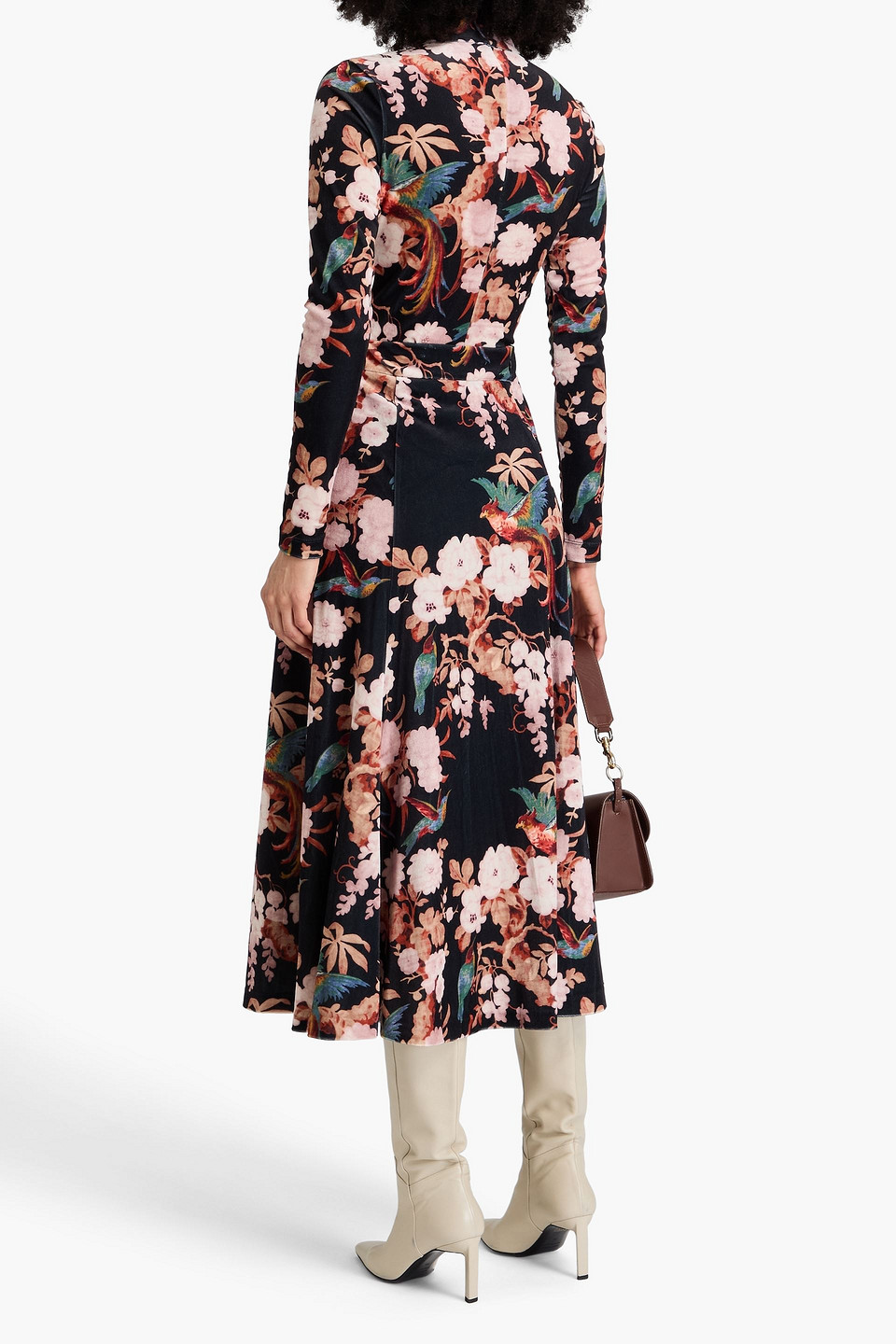 Shop Cara Cara Suzie Floral-print Stretch-velvet Turtleneck Top In Black