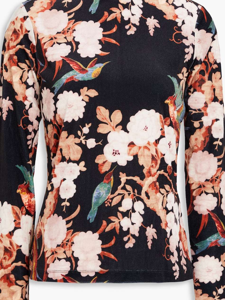 suzie floral-print stretch-velvet turtleneck top