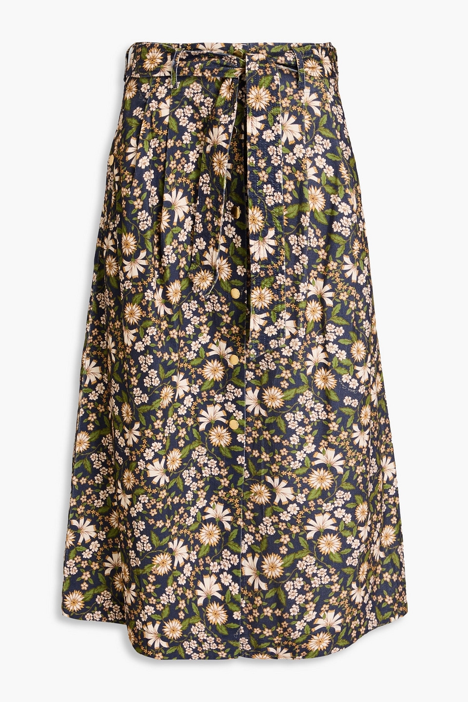 Cara Cara Oslo Pleated Floral-print Cotton-corduroy Midi Skirt In Navy