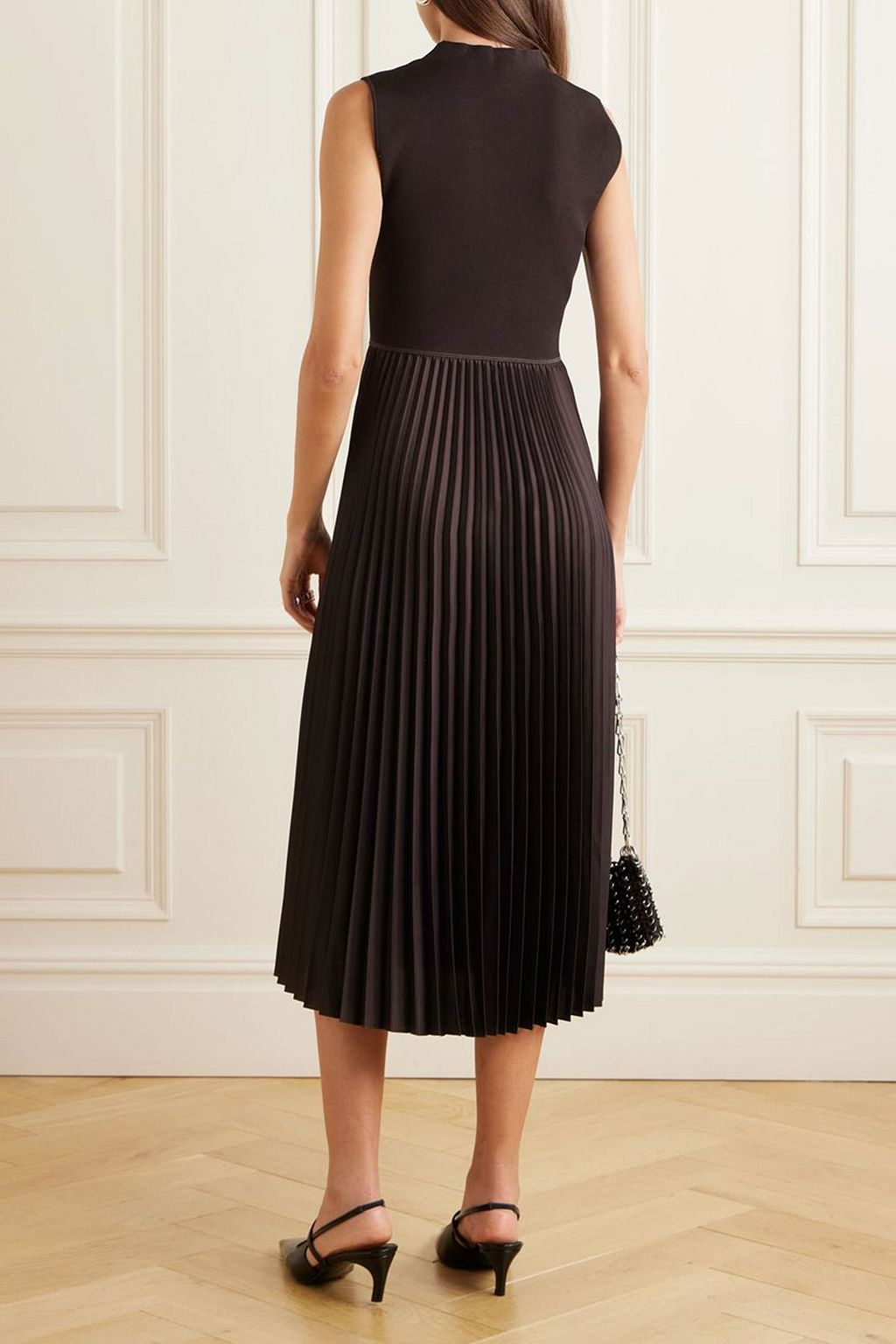 THEORY Pleated satin and stretch-knit midi dress