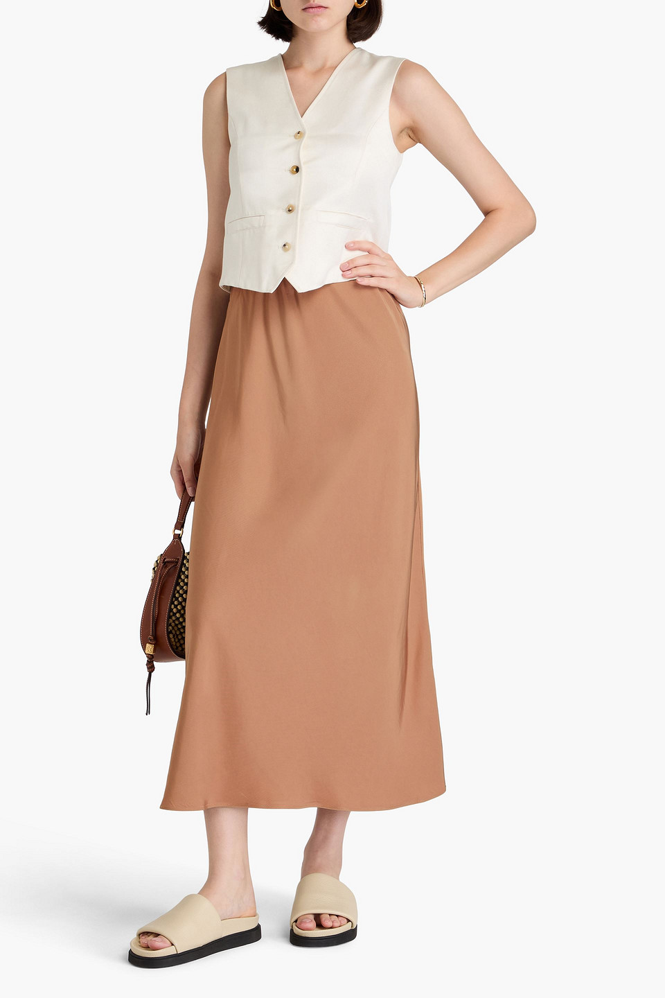 By Malene Birger Boshan Satin-twill Midi Skirt In Light Brown