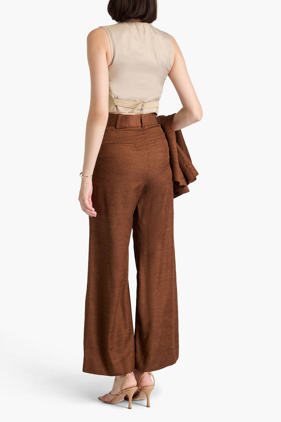 Shop By Malene Birger Puglia Slub Twill Wide-leg Pants In Brown
