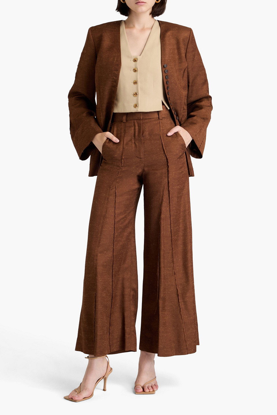 Shop By Malene Birger Puglia Slub Twill Wide-leg Pants In Brown