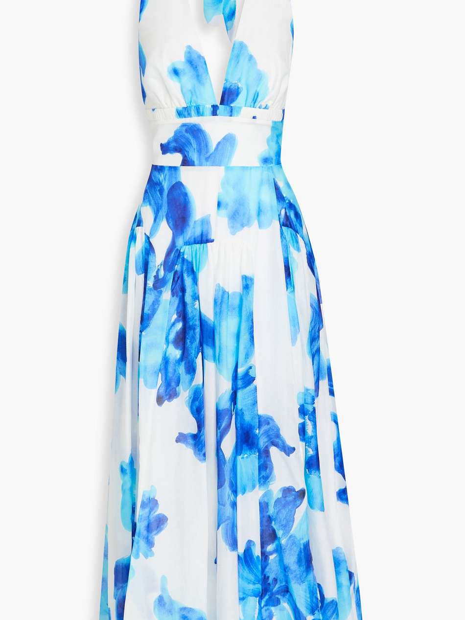 floral-print cotton and silk-blend voile halterneck midi dress