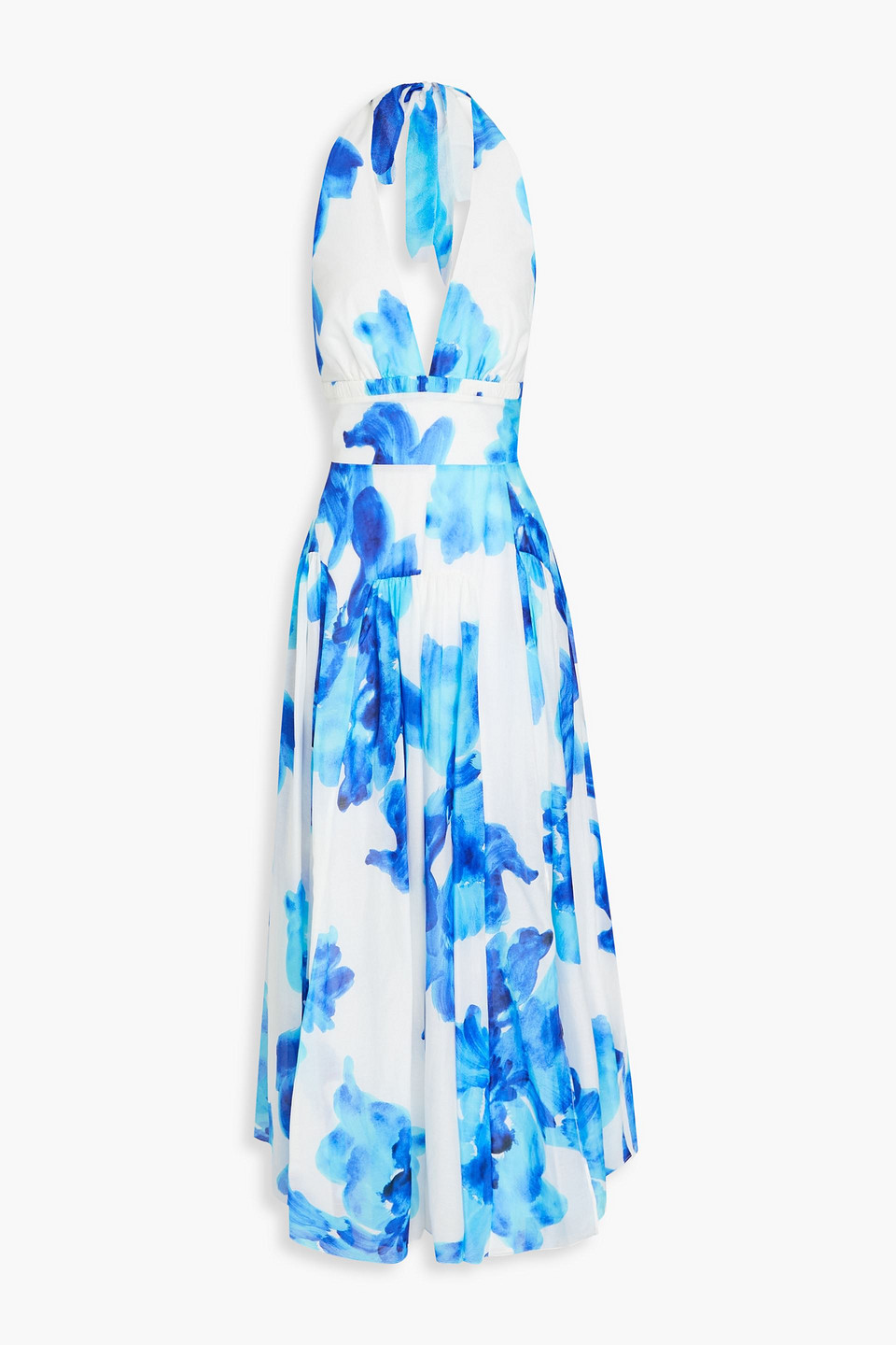 Nicholas Giulia Printed Cotton And Silk-blend Voile Midi Dress In Royal Blue