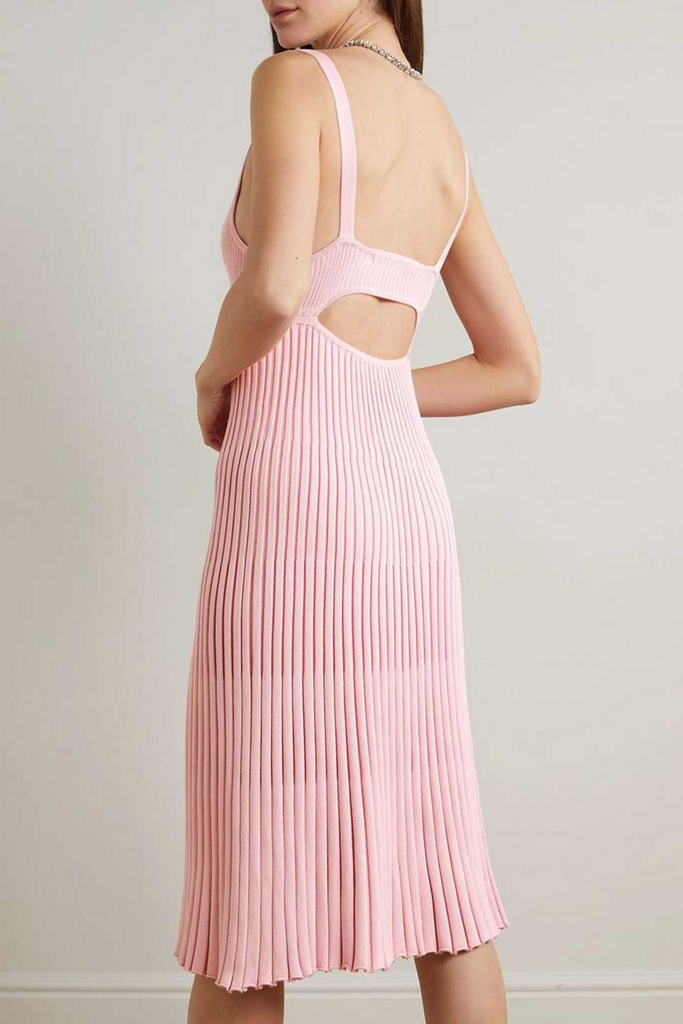 THEBE MAGUGU EMBELLISHED CUTOUT RIBBED COTTON MIDI DRESS