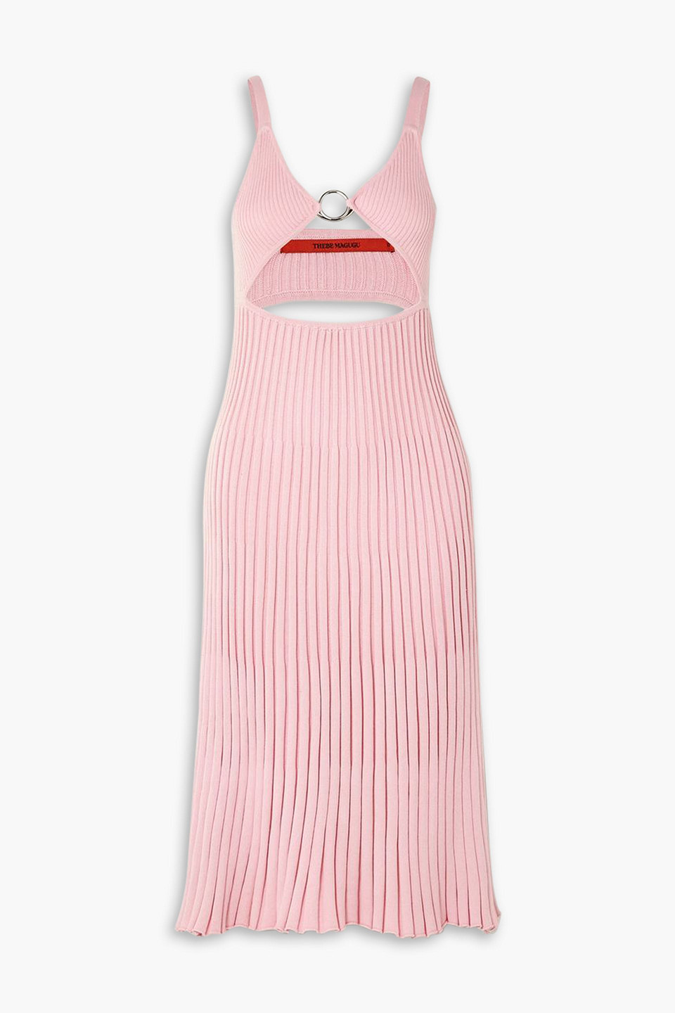 THEBE MAGUGU EMBELLISHED CUTOUT RIBBED COTTON MIDI DRESS