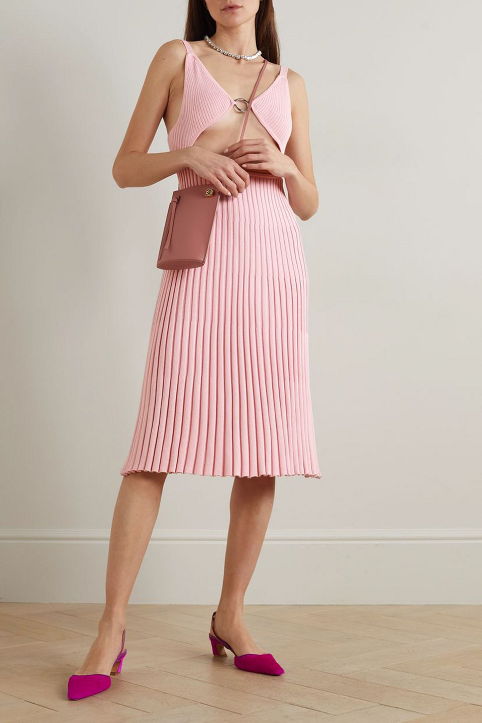 THEBE MAGUGU EMBELLISHED CUTOUT RIBBED COTTON MIDI DRESS