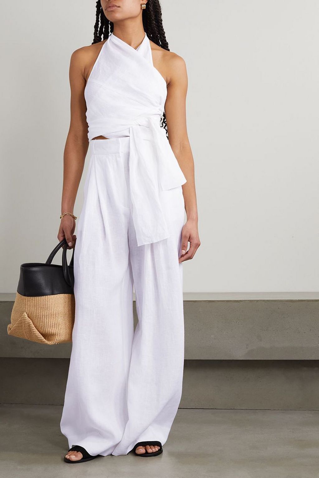 THREE GRACES LONDON Emer open-back linen halterneck wrap top