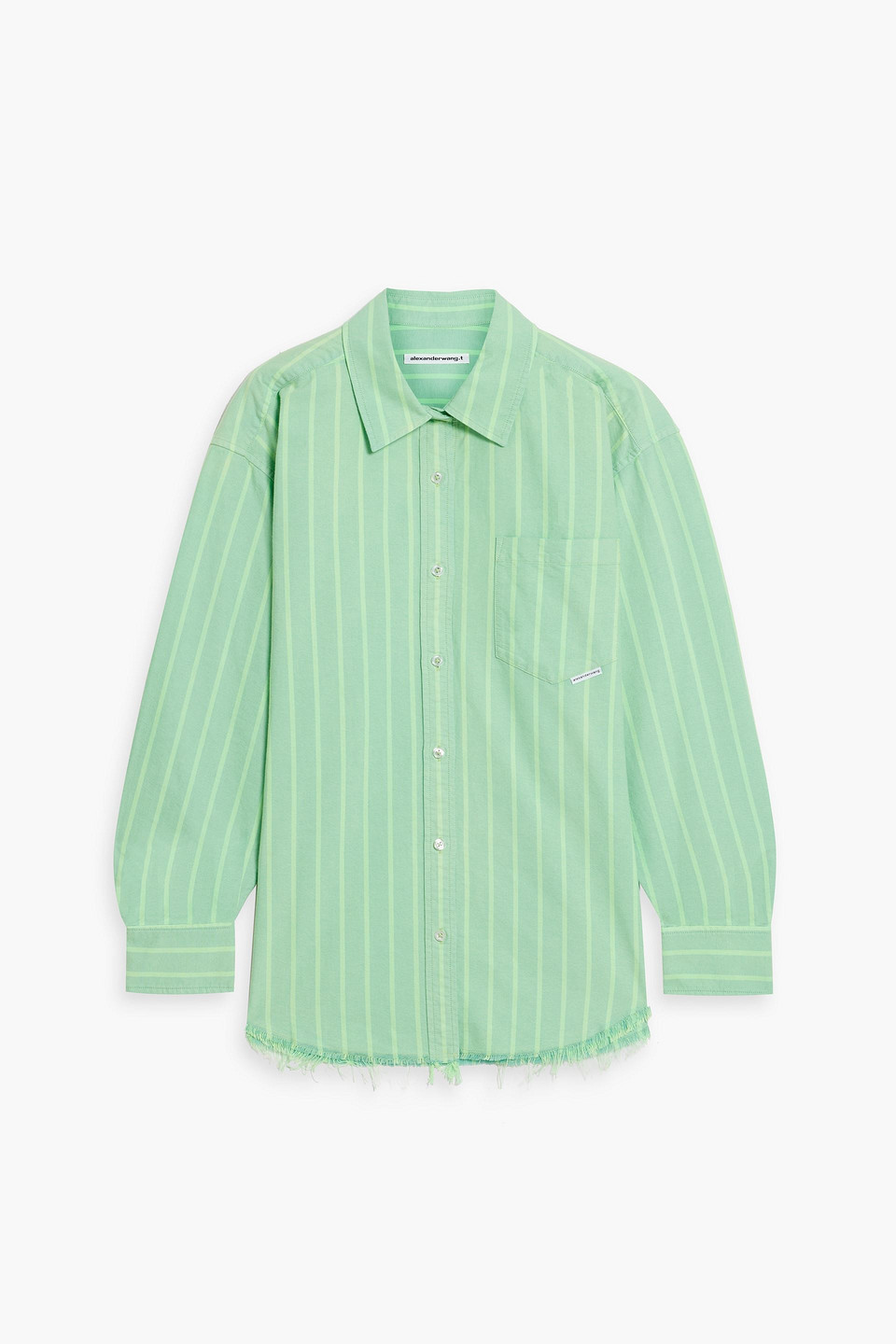 alexanderwang.t - frayed striped cotton shirt - green - s