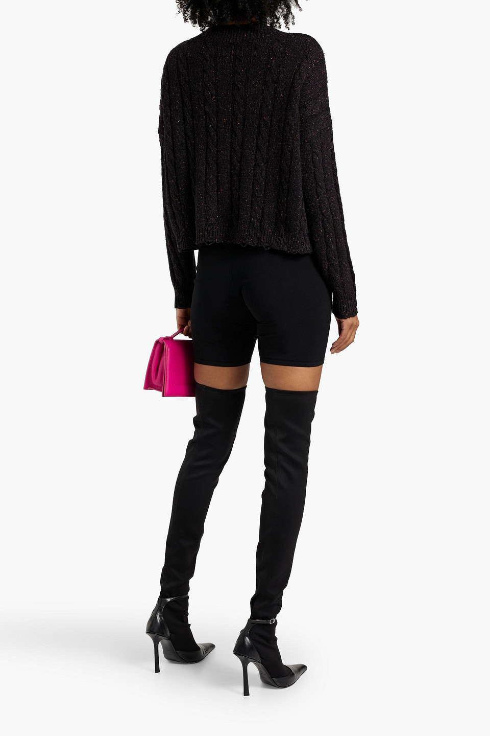 Autumn Cashmere Distressed Donegal Cable-knit Sweater In Black