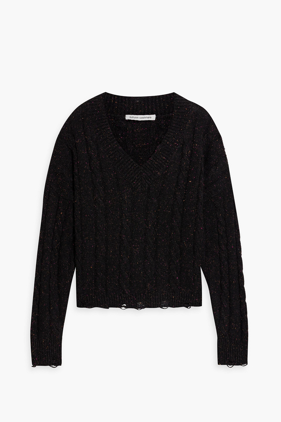 Autumn Cashmere Distressed Donegal Cable-knit Sweater In Black
