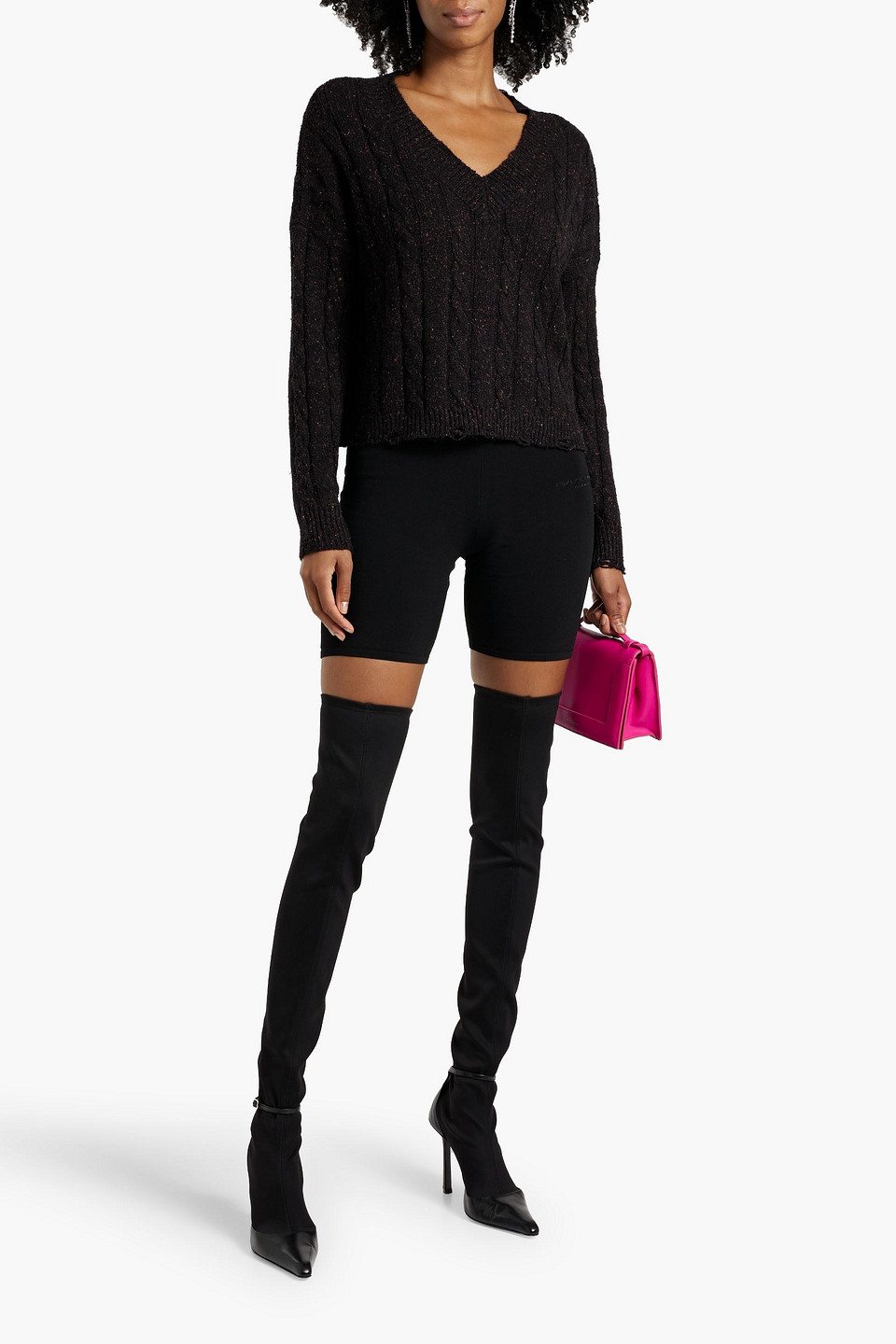 Autumn Cashmere Distressed Donegal Cable-knit Sweater In Black