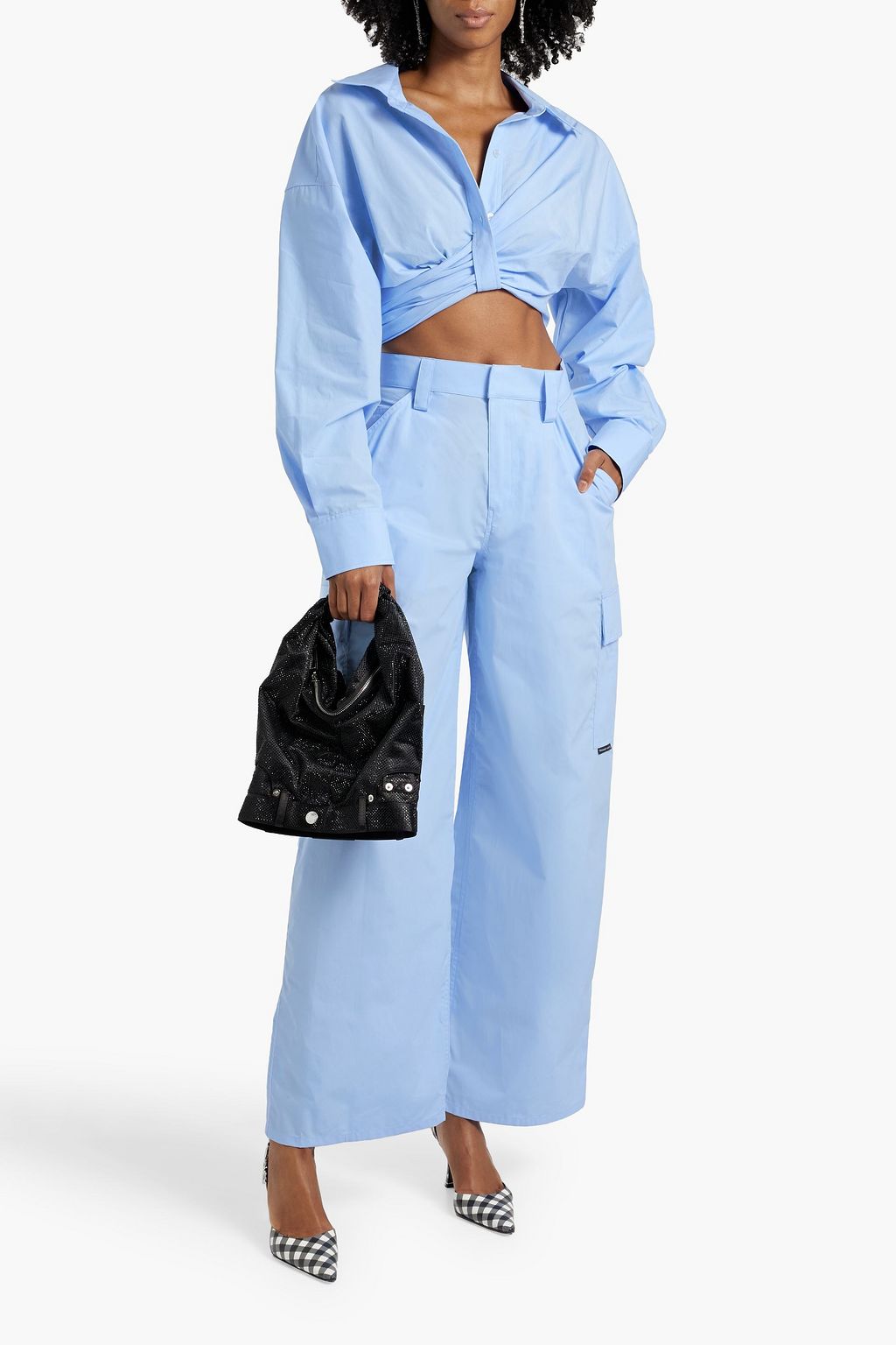 ALEXANDERWANG.T بلوزة من القطن والبوبلين بتصميم ملفوف وبكسرات