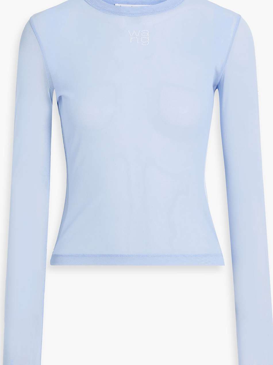 crystal-embellished stretch-tulle top