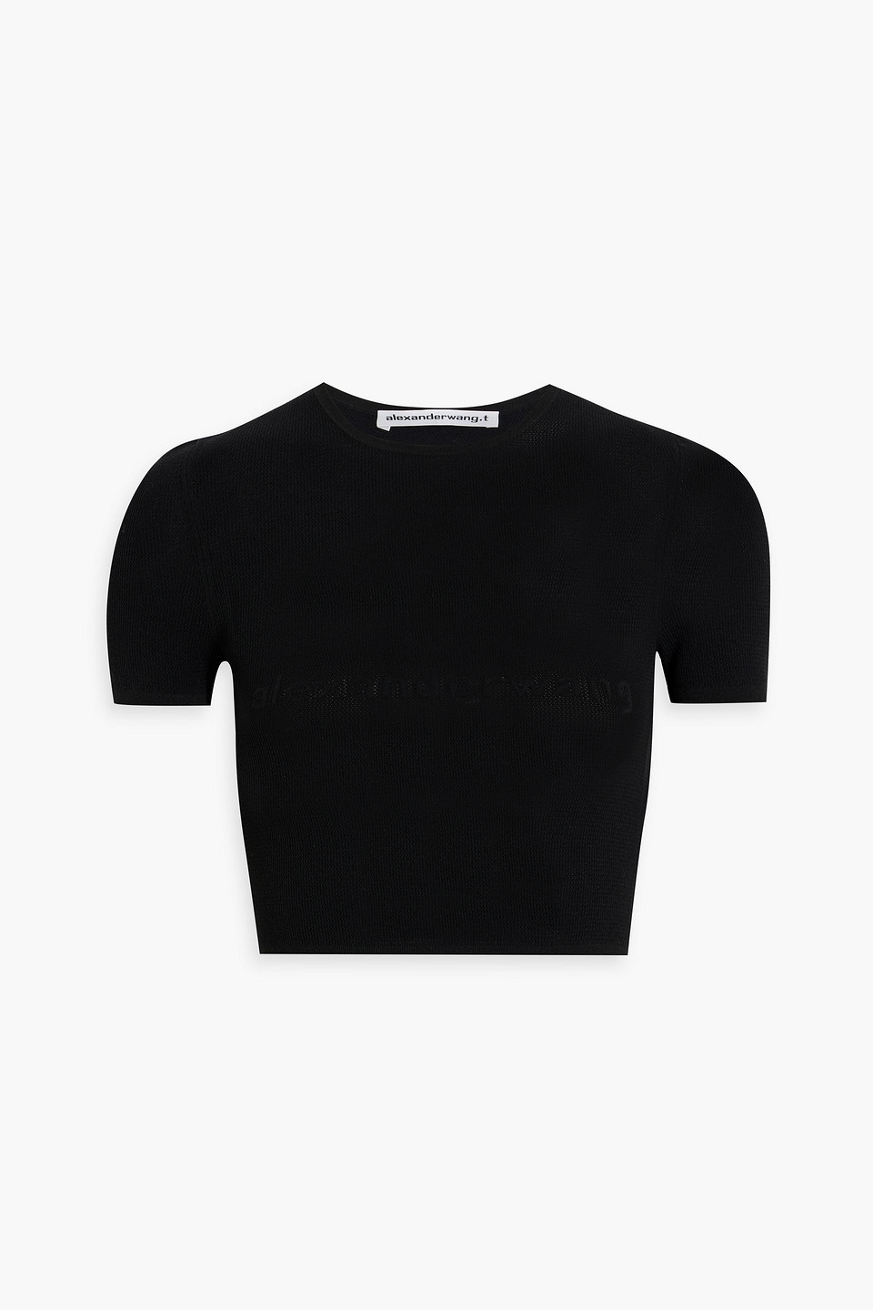 Alexander Wang T Cropped Appliquéd Pointelle-knit Top In Black