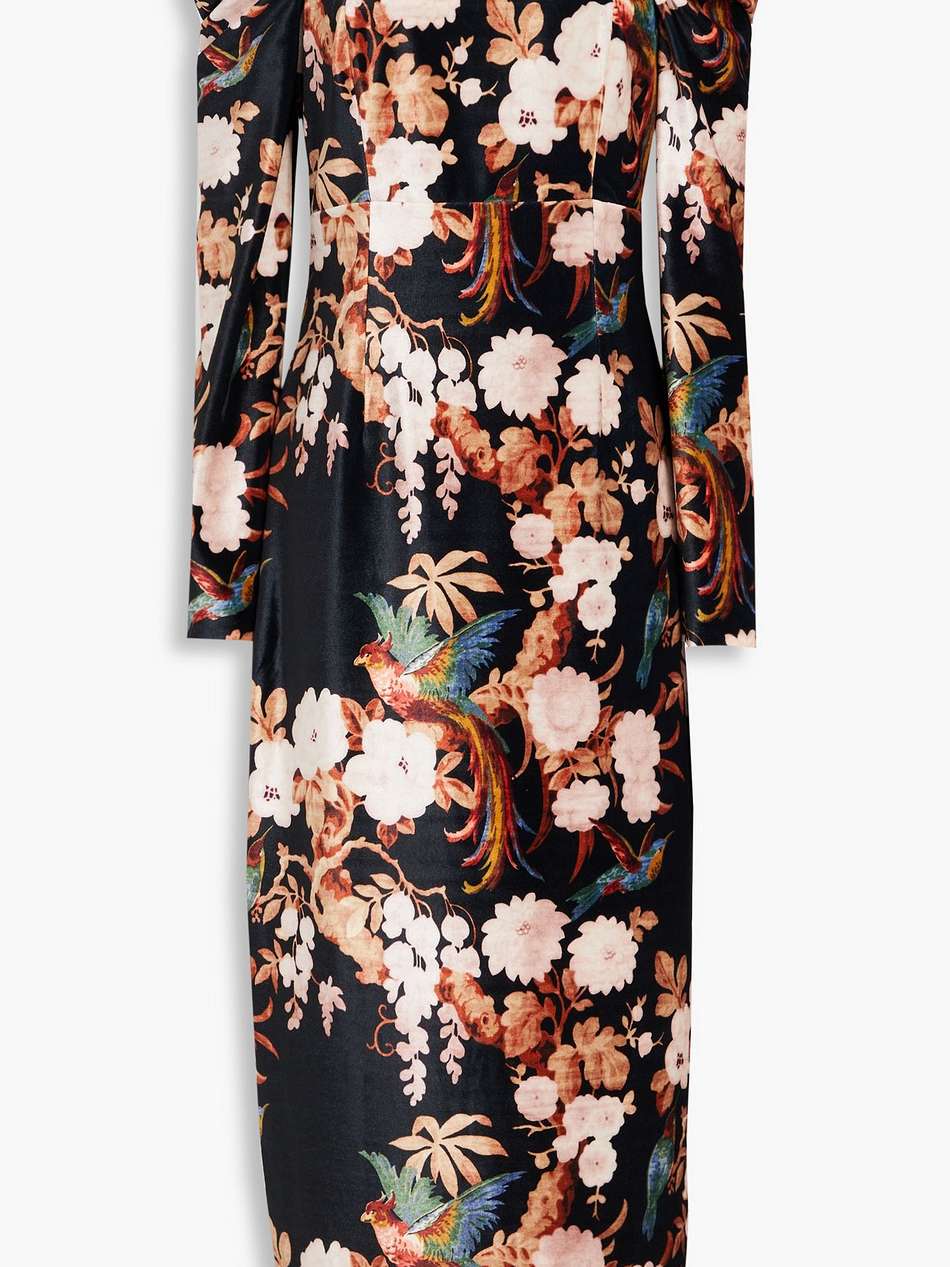 floral-print stretch-velvet midi dress