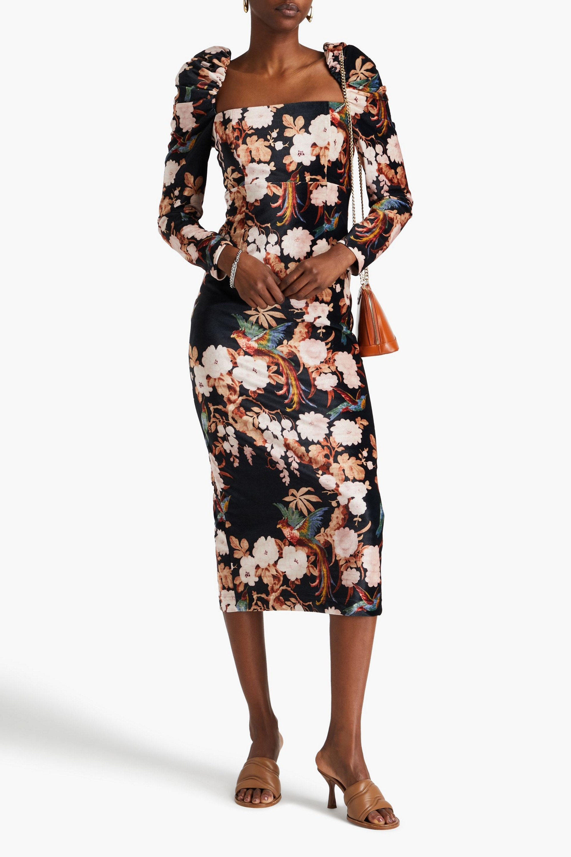 Cara Cara Floral-print stretch-velvet midi dress
