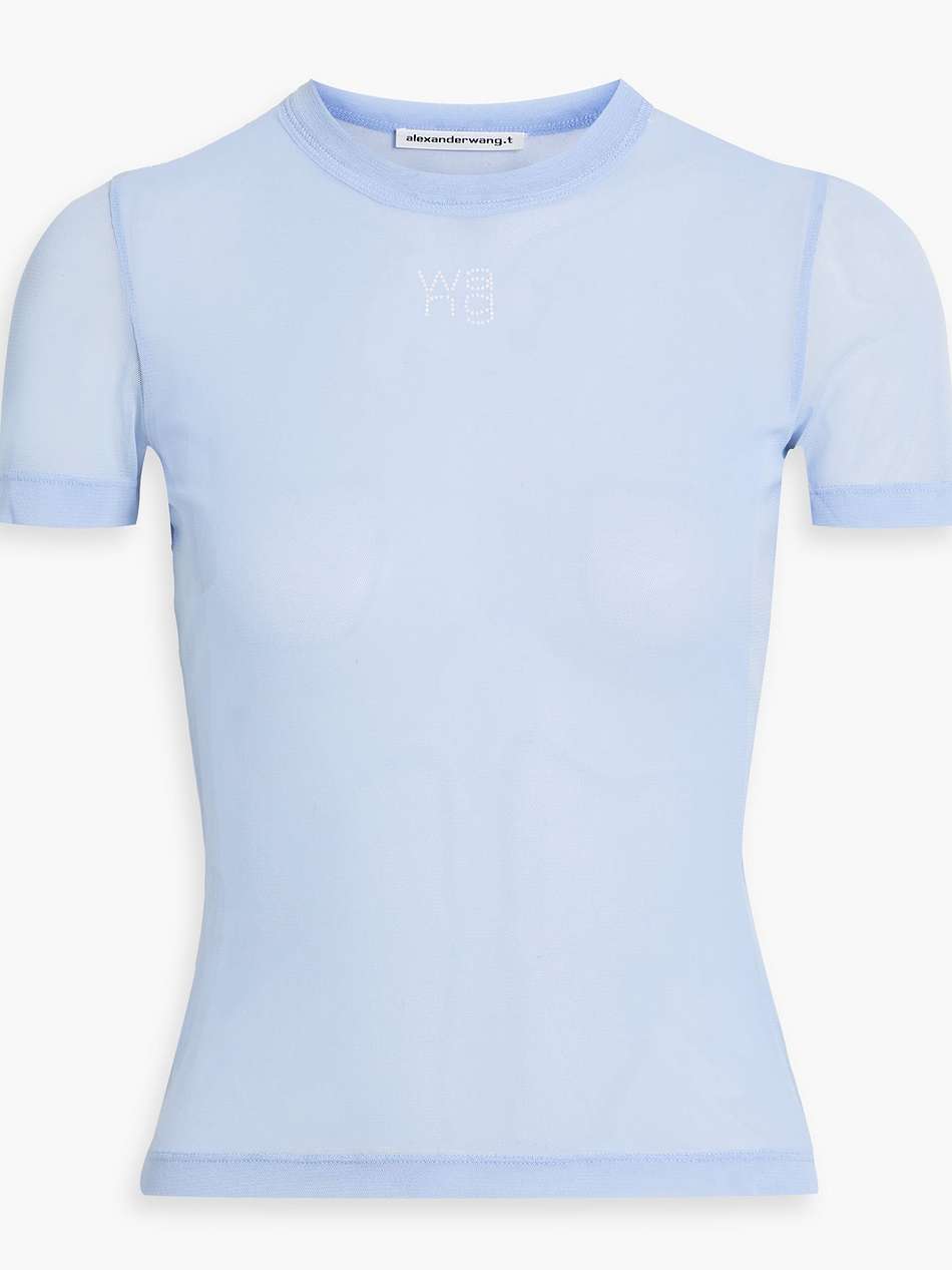 crystal-embellished stretch-tulle top