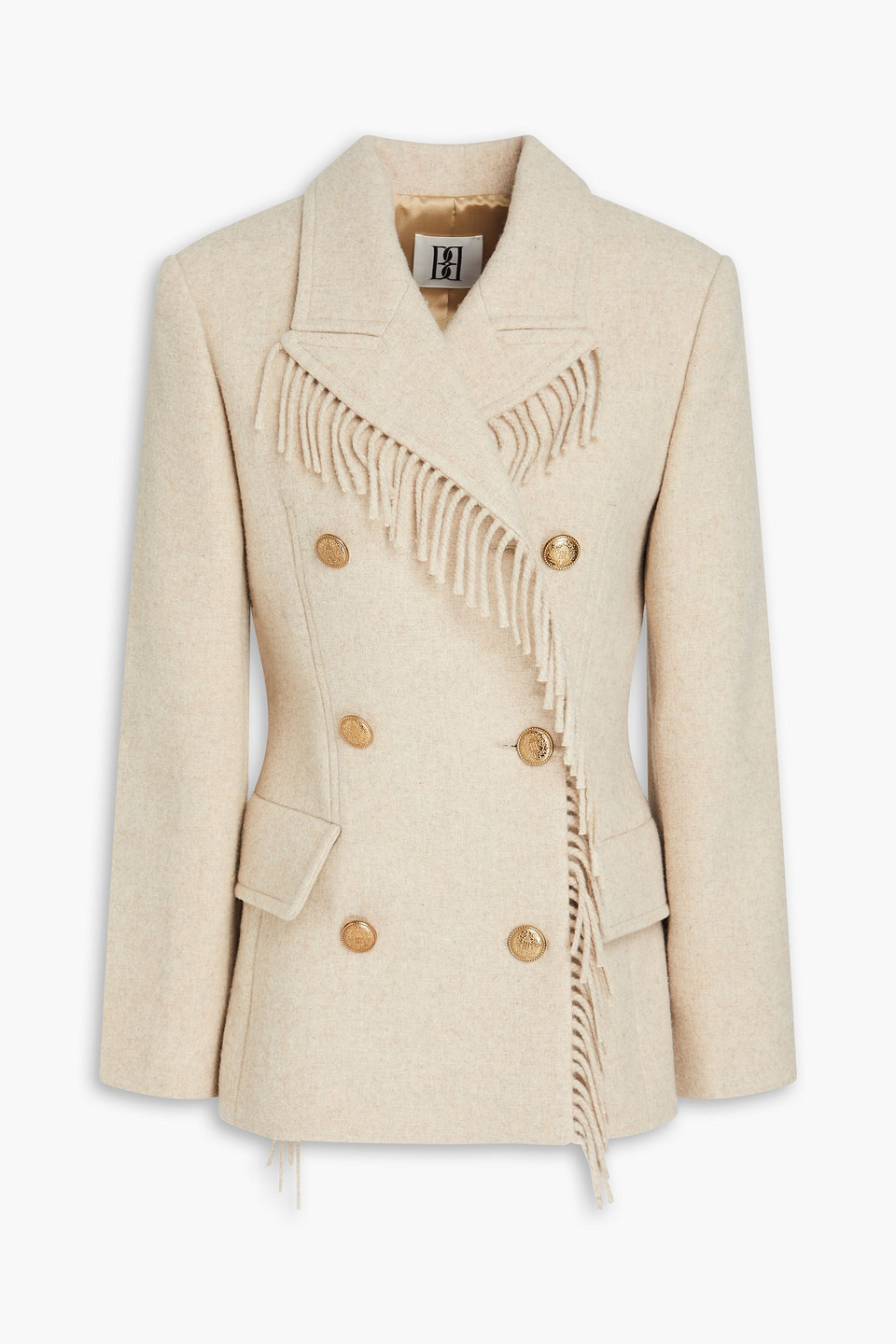 By Malene Birger Iggie Double-breasted Fringed Wool-blend Blazer In Beige