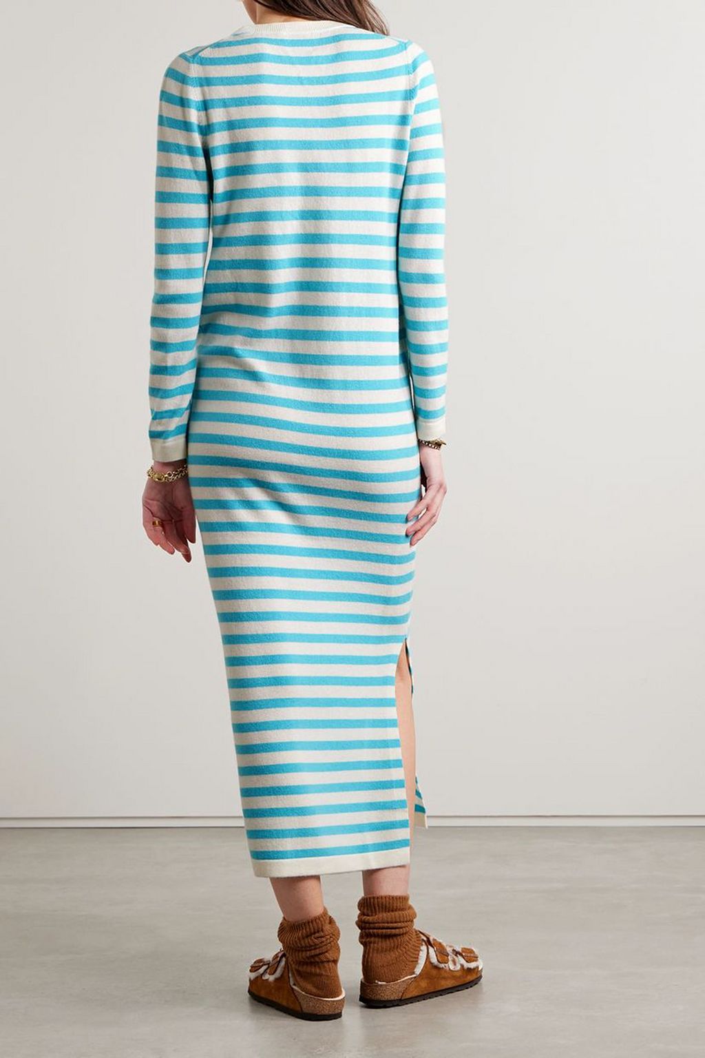 ALLUDE Striped wool and cashmere-blend midi dress