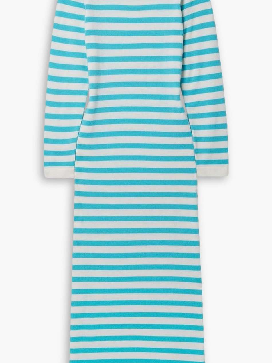 striped wool and cashmere-blend midi dress