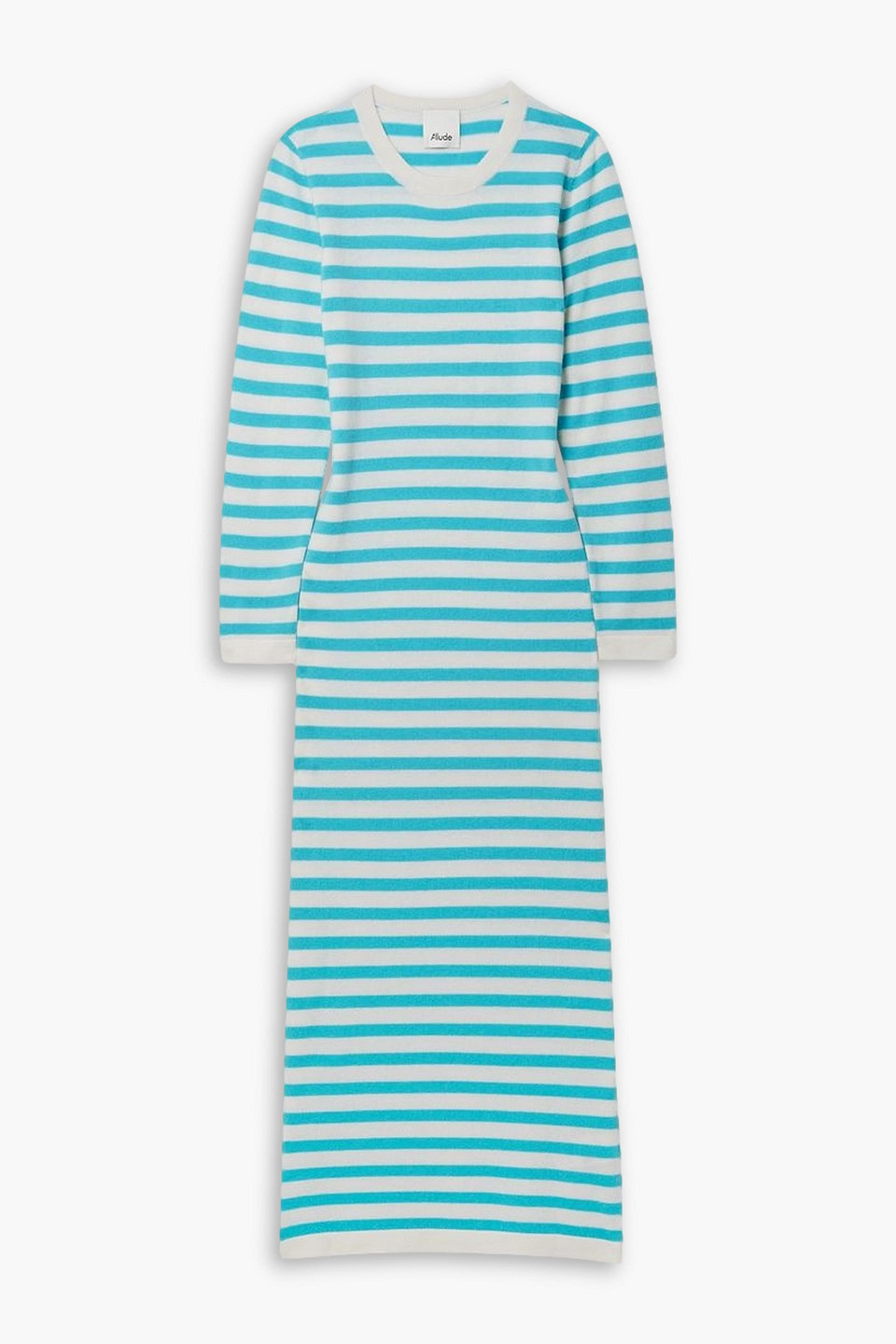 Allude Striped Wool And Cashmere-blend Midi Dress In Turquoise