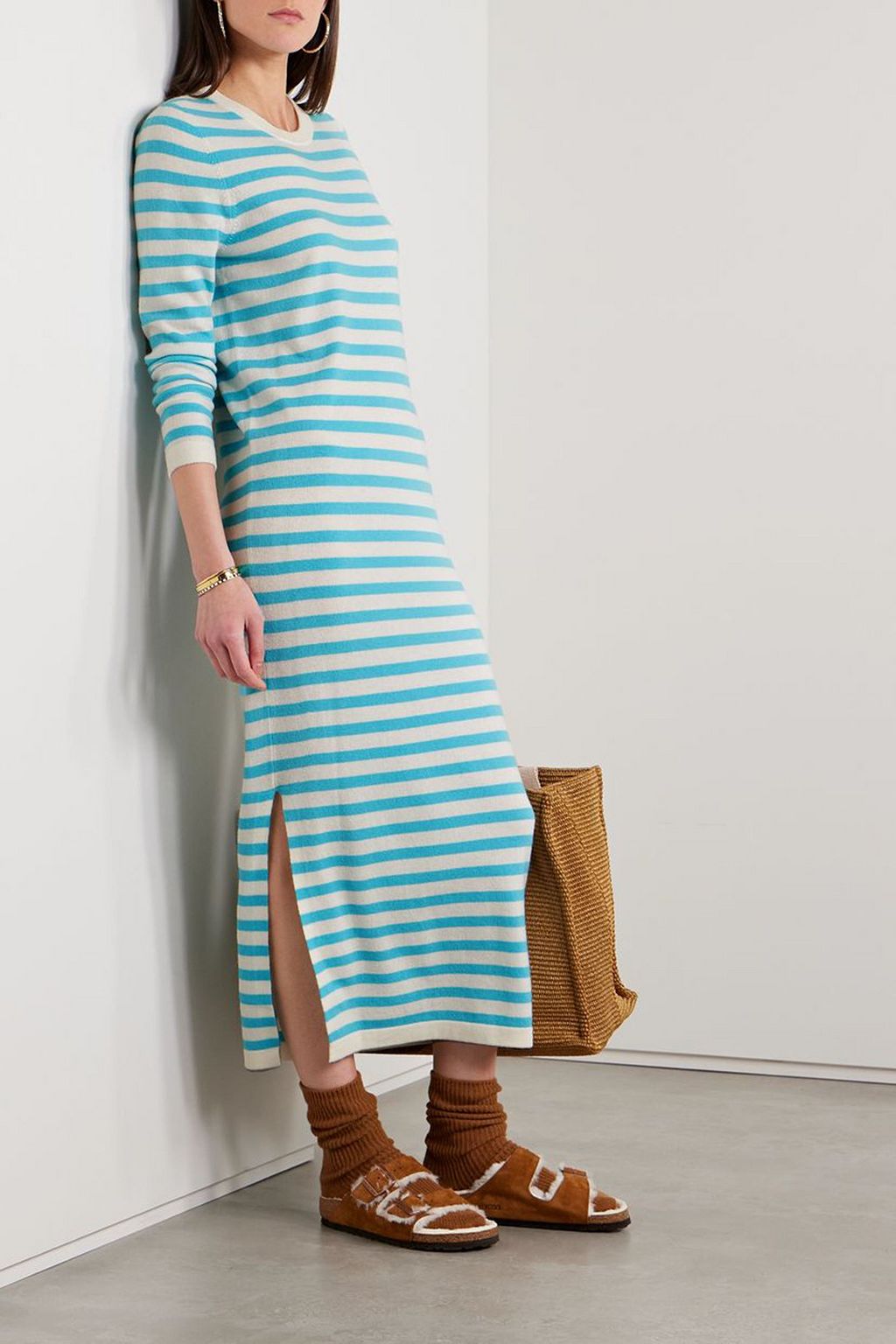 ALLUDE Striped wool and cashmere-blend midi dress