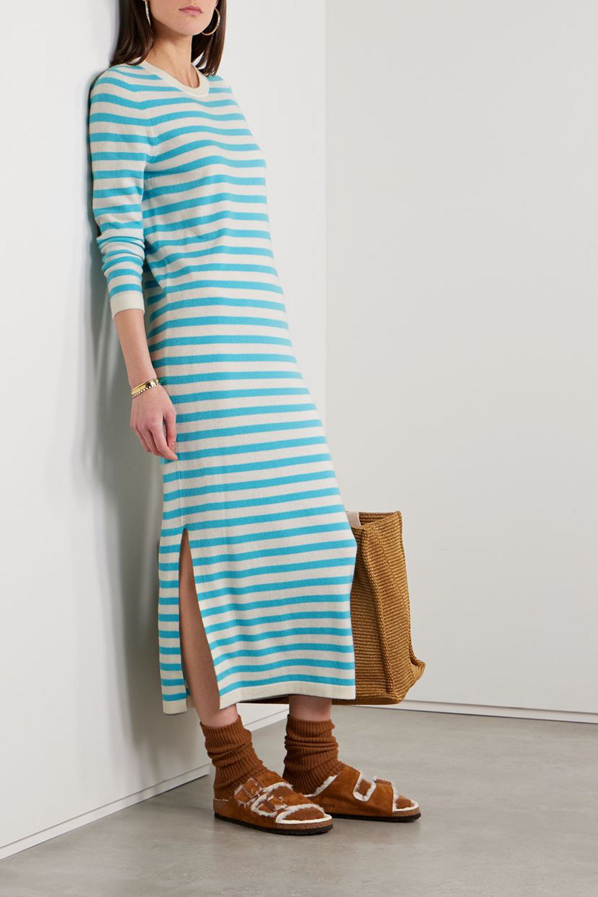 Allude Striped wool and cashmere-blend midi dress