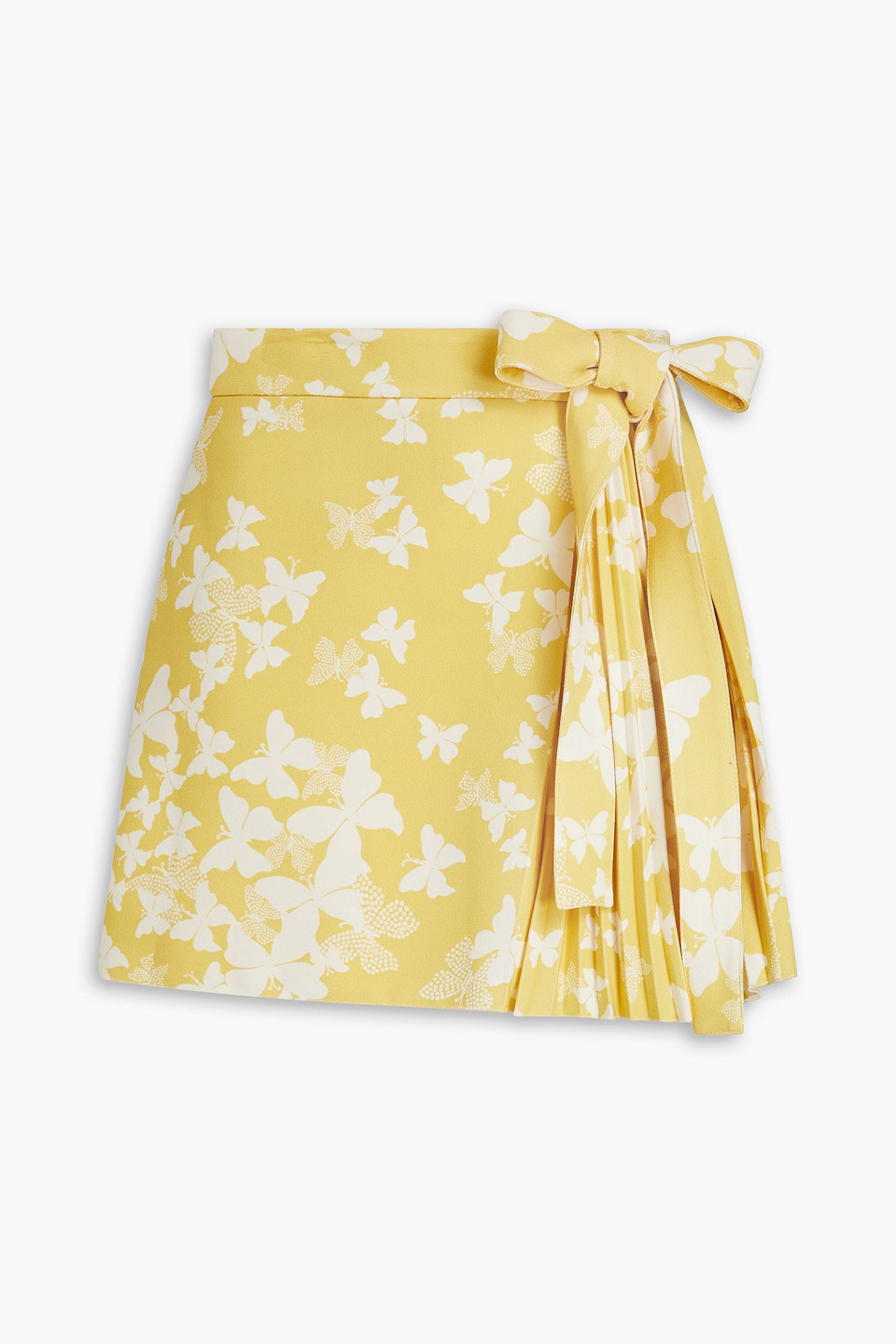 Red Skirt-effect Bow-embellished Printed Stretch-crepe Shorts In Yellow