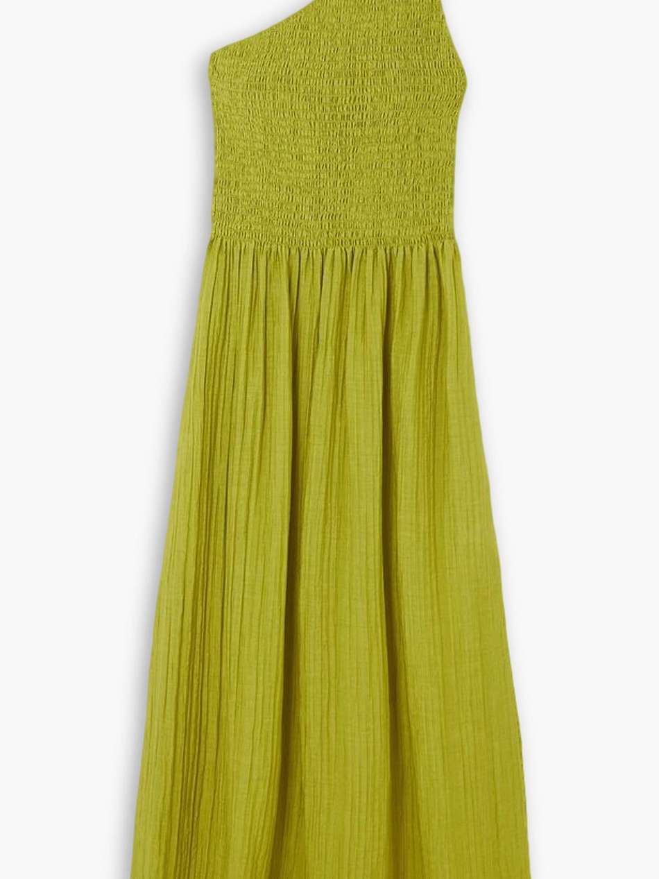isa one-shoulder shirred seersucker maxi dress