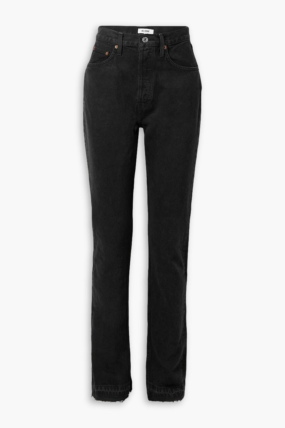 Re/done 70s Frayed High-rise Bootcut Jeans In Black