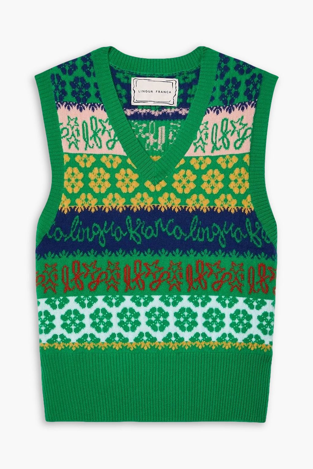 Lingua Franca Cashmere jacquard vest Women Green Knitwear XL