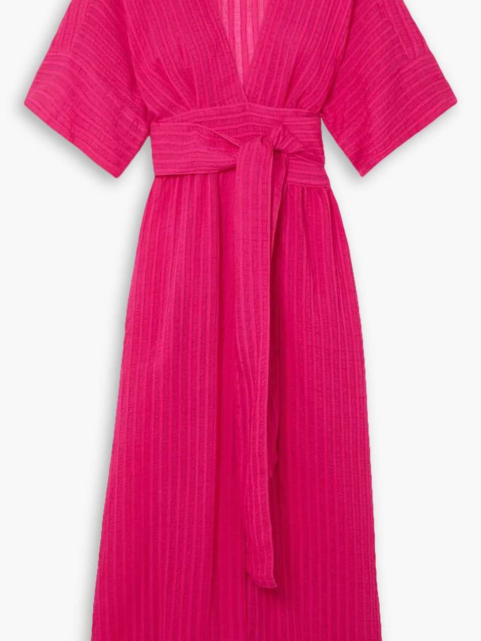 fleur striped seersucker wrap maxi dress