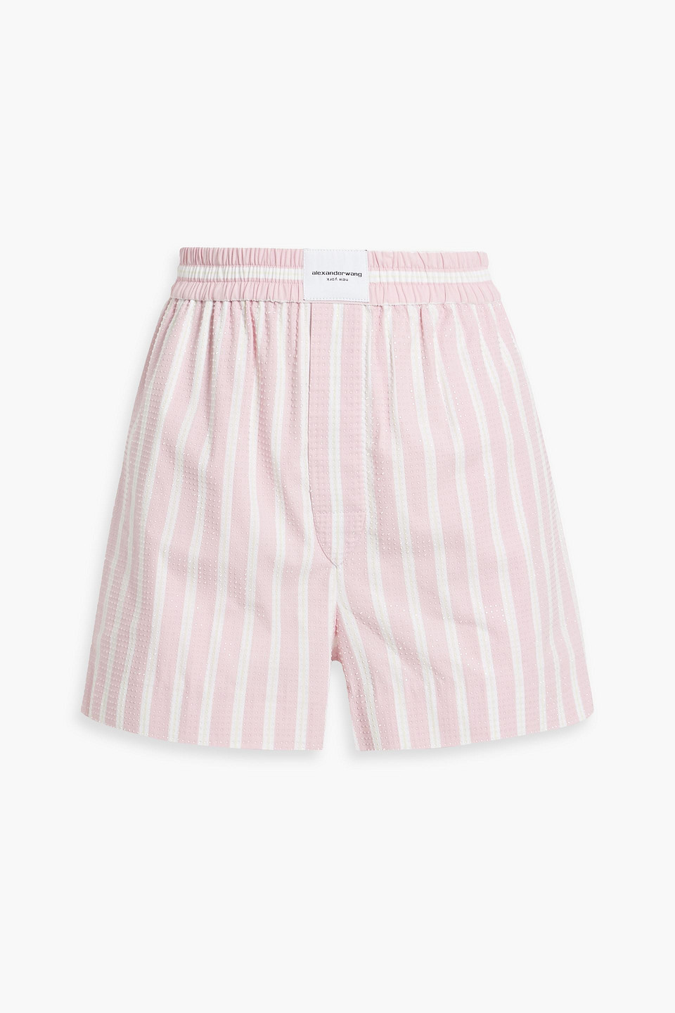 Crystal-embellished striped cotton-poplin shorts
