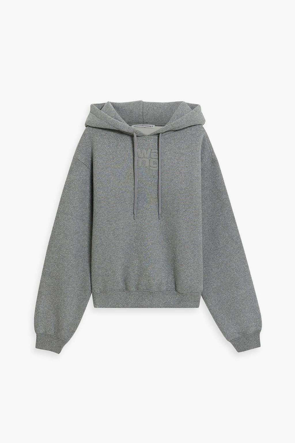 Glittered cotton blend fleece hoodie gray XXS