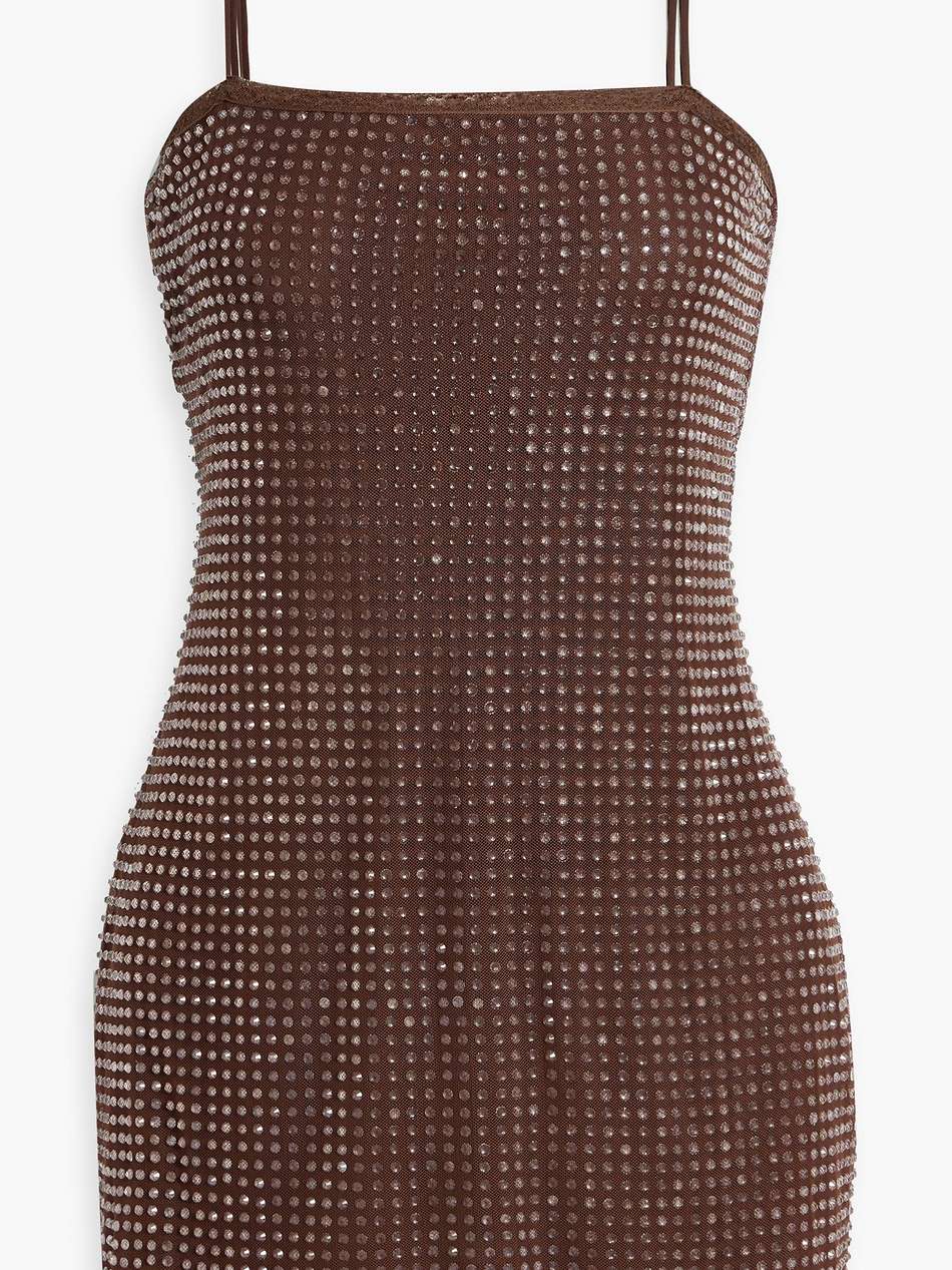 crystal-embellished tulle mini slip dress