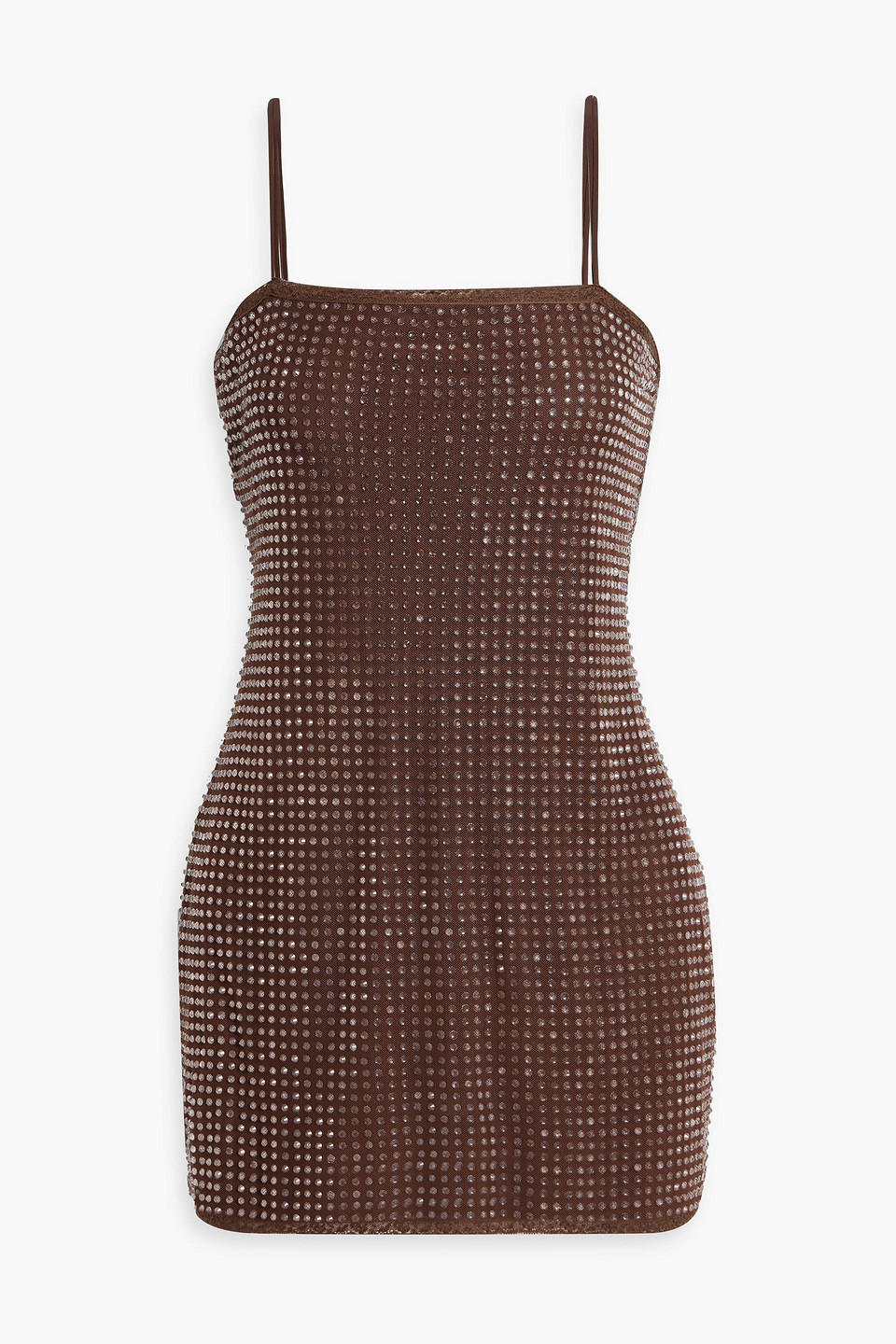 Alexander Wang Crystal-embellished Tulle Mini Slip Dress In Chocolate