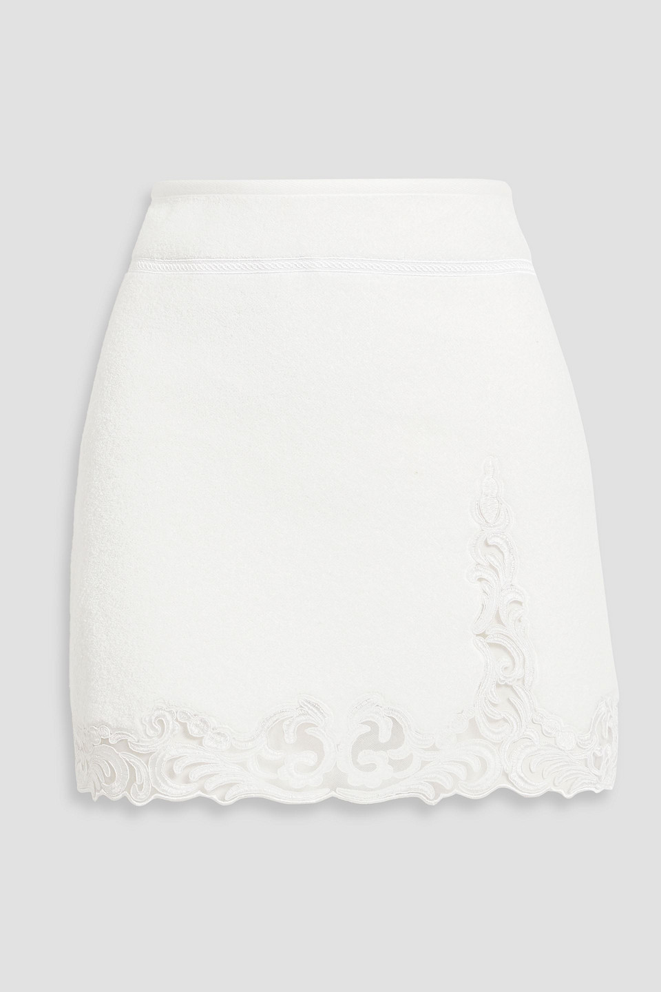 Alexander Wang Lace-trimmed Cotton-terry Mini Skirt In Ivory