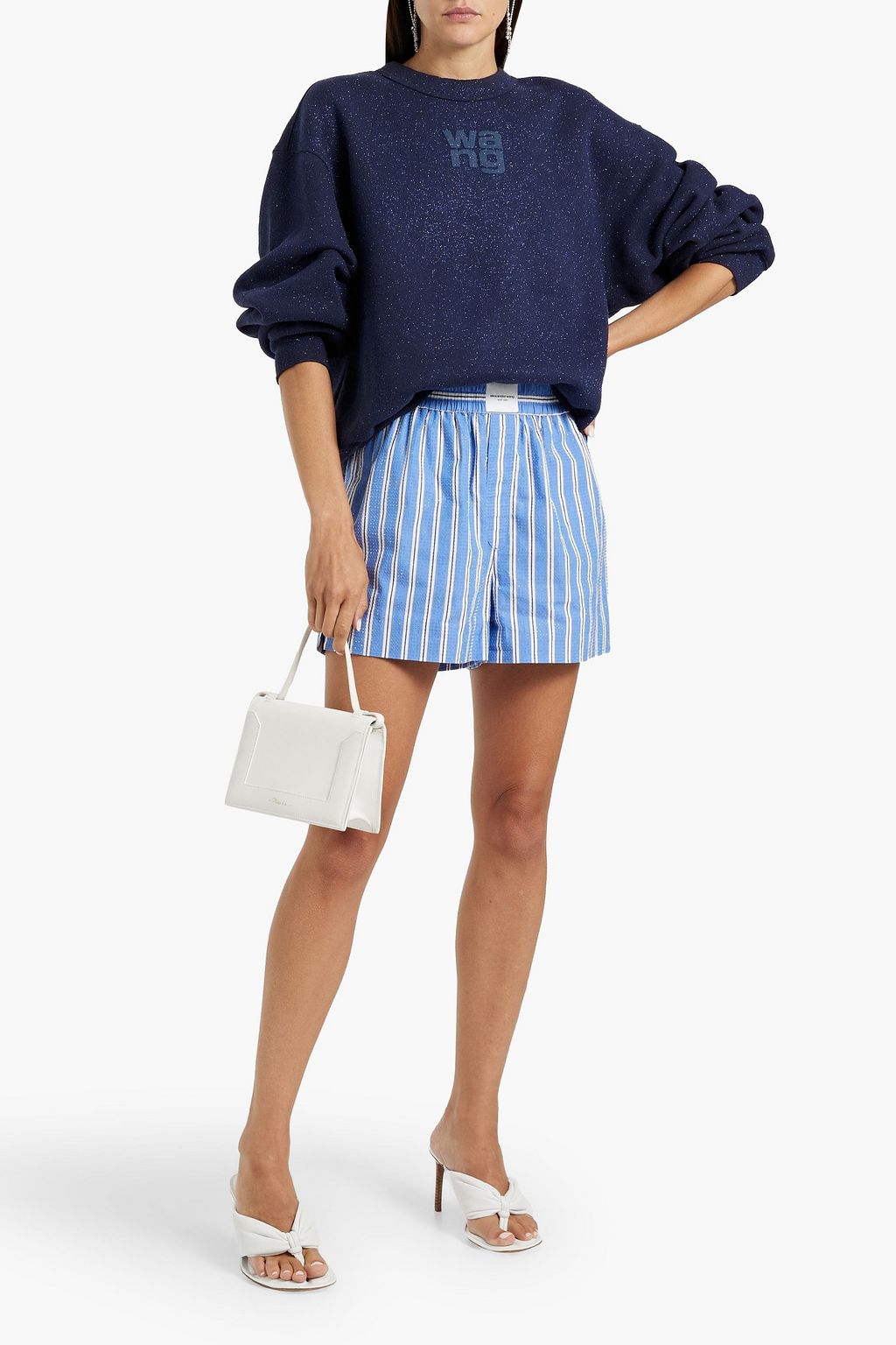 ALEXANDER WANG Crystal-embellished striped cotton-poplin