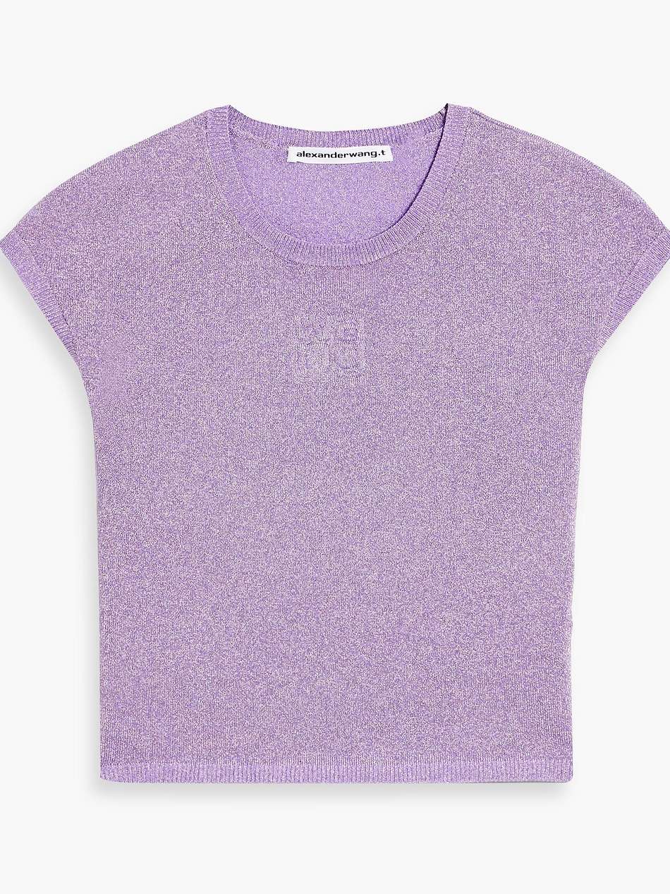 cropped embossed metallic knitted top