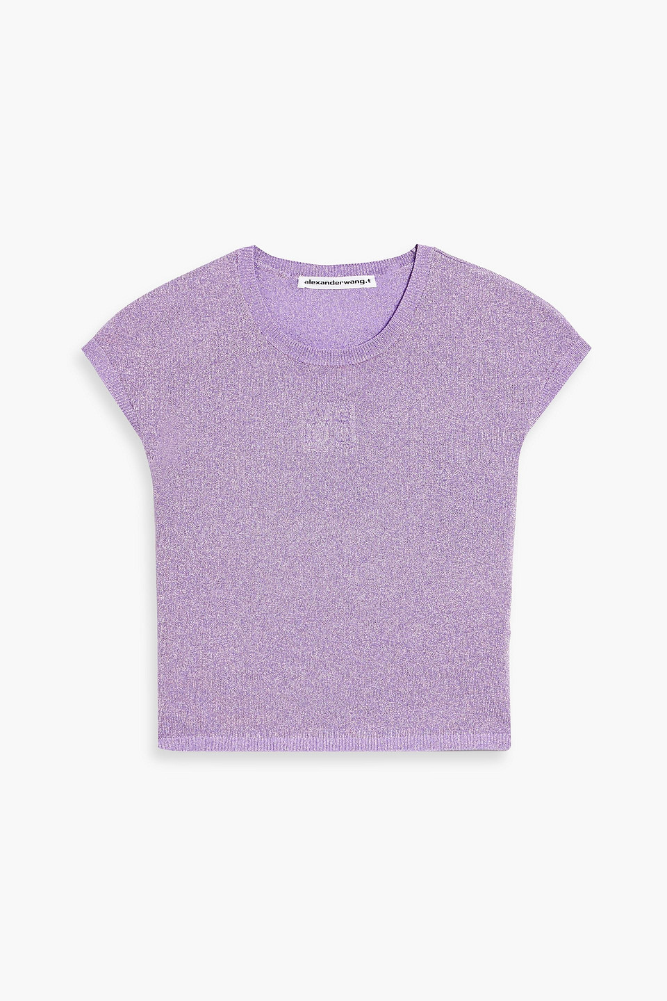 Alexander Wang T Cropped Embossed Metallic Knitted Top In Lavender