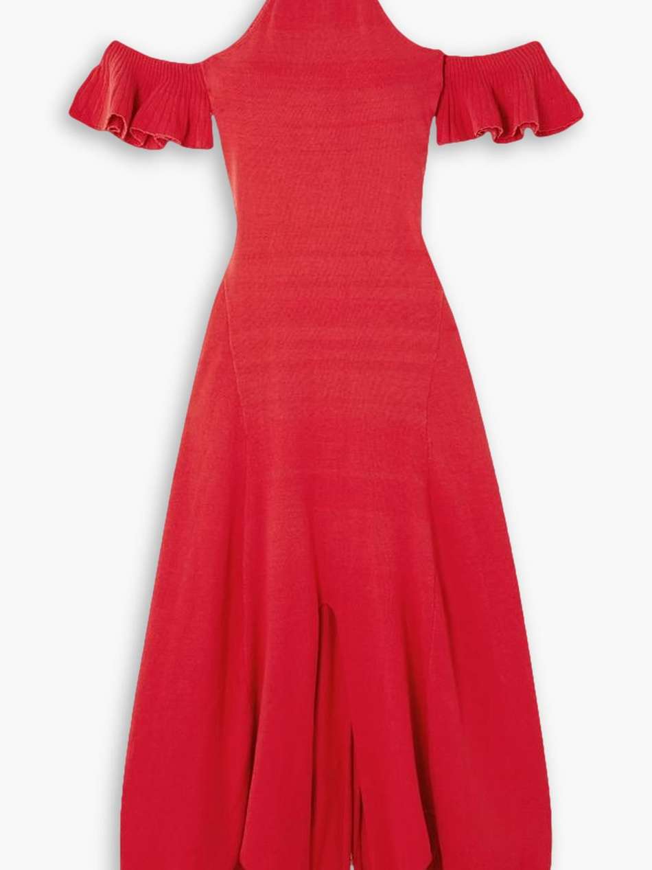 cold-shoulder asymmetric cotton halterneck maxi dress