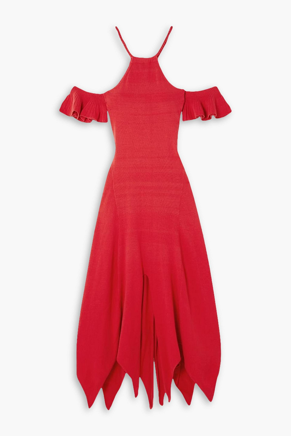 Thebe Magugu Cold-shoulder Asymmetric Cotton Halterneck Maxi Dress In Red