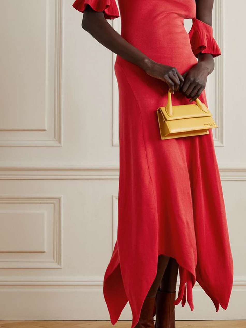 cold-shoulder asymmetric cotton halterneck maxi dress
