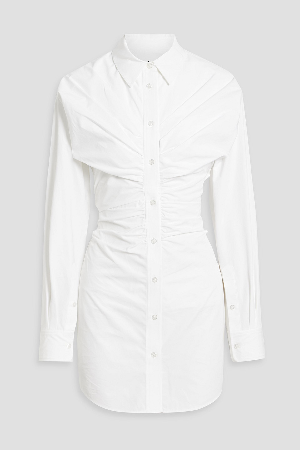 Alexander Wang Ruched Cotton-poplin Mini Shirt Dress In White