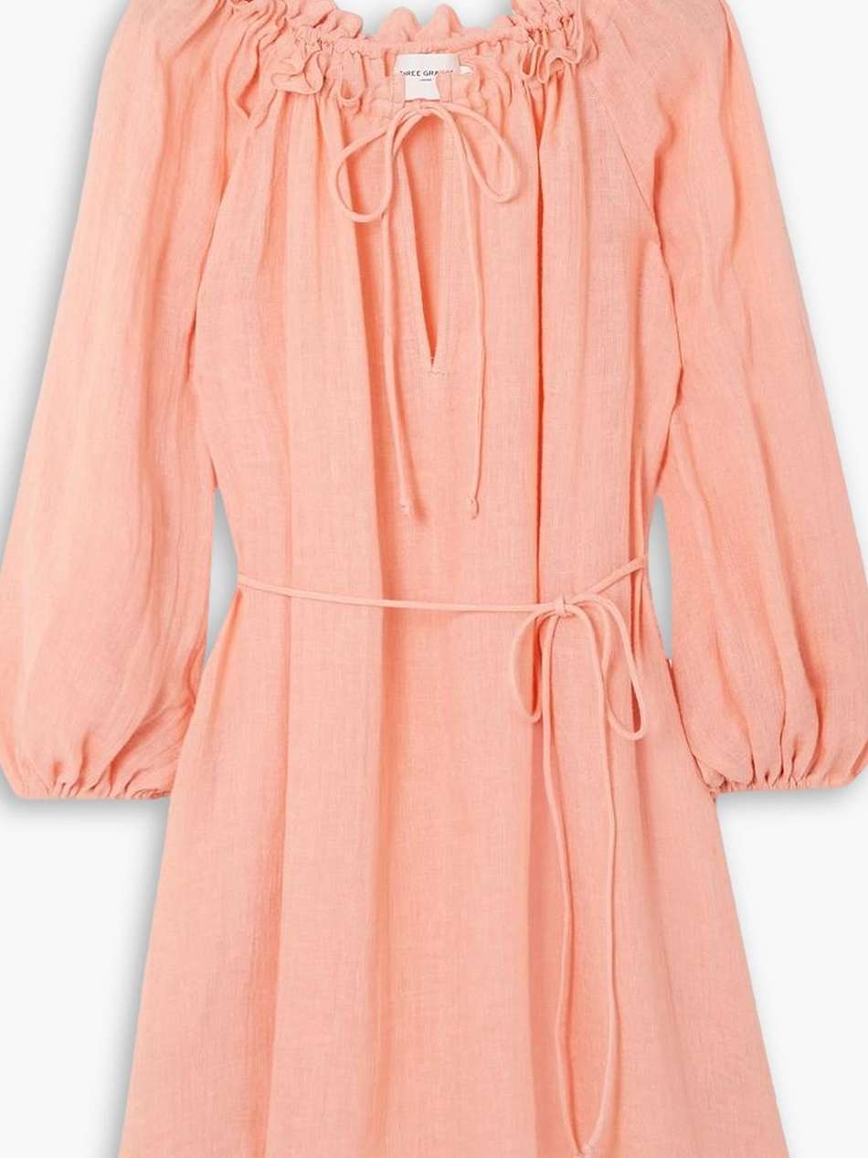 sorrell belted gathered linen-blend mini dress