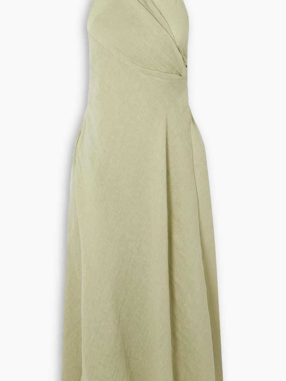 yara linen-blend halterneck midi wrap dress