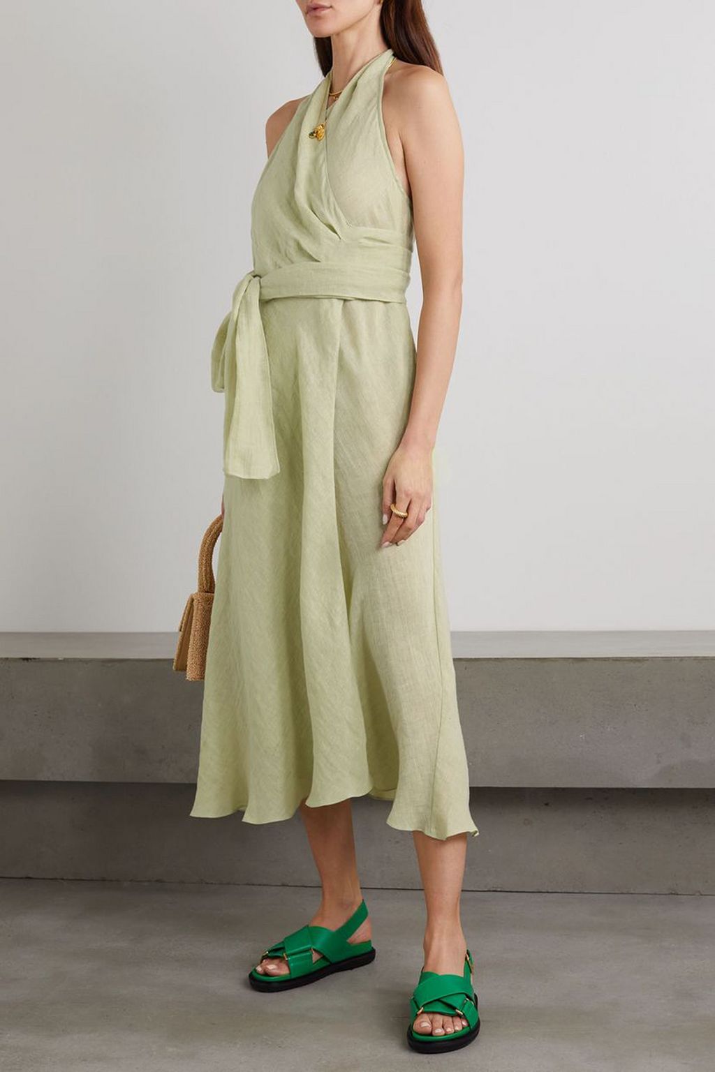 Linen midi wrap dress hotsell
